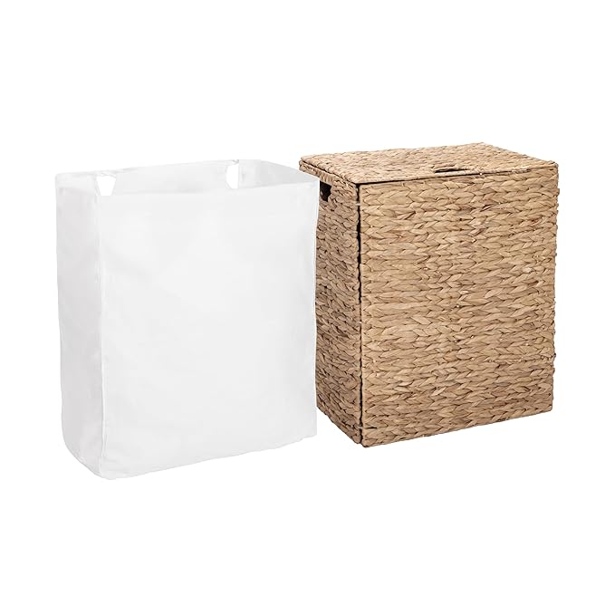 Seville Classics Premium Natural Handwoven Portable Laundry Bin Basket with Carrying Handles, Natural Water Hyacinth, Rectangular, Volume: 2.5 bushels or 3.1 cu. ft, 18.5" W x 12.2" D x 24" H