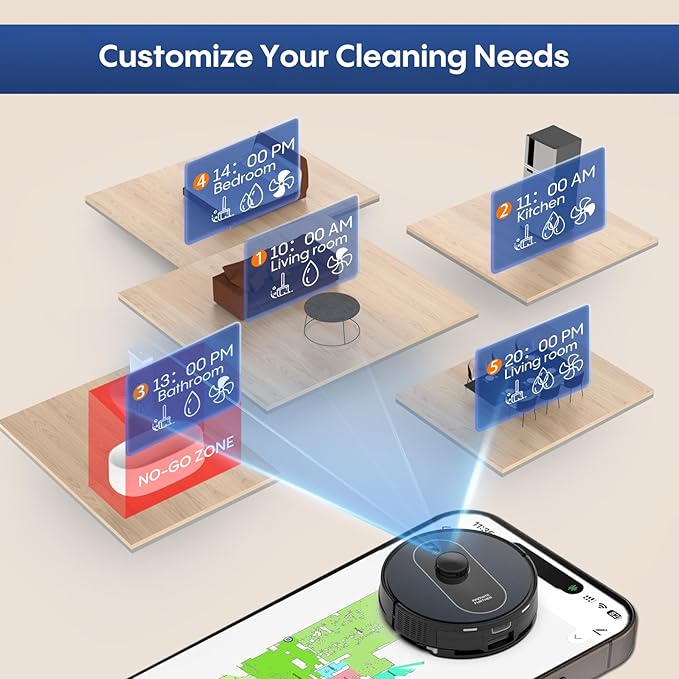 Robot Vacuum and Mop Self-Emptying: 6000Pa Robotic Vacuum 5-In-1 LiDAR Navigation with No-Go Zones/Mapping for 90 Days Hands-Free Cleaning, APP/Alexa Robot Vacuum for Pet Hair & Carpet & Hard Floor