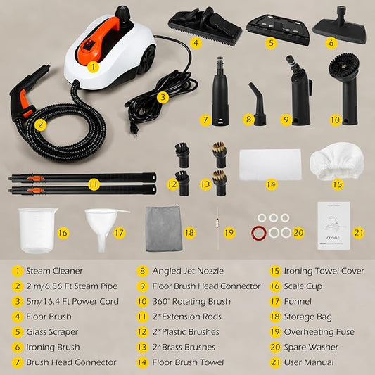 Dyna-Living Steam Cleaner 1800W Steamer for Cleaning 5 Bar Steamer Cleaner for Car Detailing 320°F High Temperature High Pressure Steamer for Carpets Floor with 1.8 L Inner Water Tank