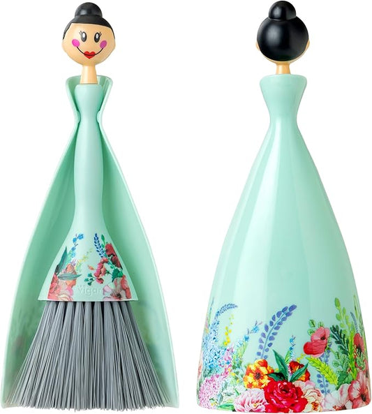 Vigar Mini Broom and Dustpan Set, Small Broom and Dustpan Set for Dust, Pet Hair, Car, and Crumb, Perfect for Home and Camping Essentials, Turquoise