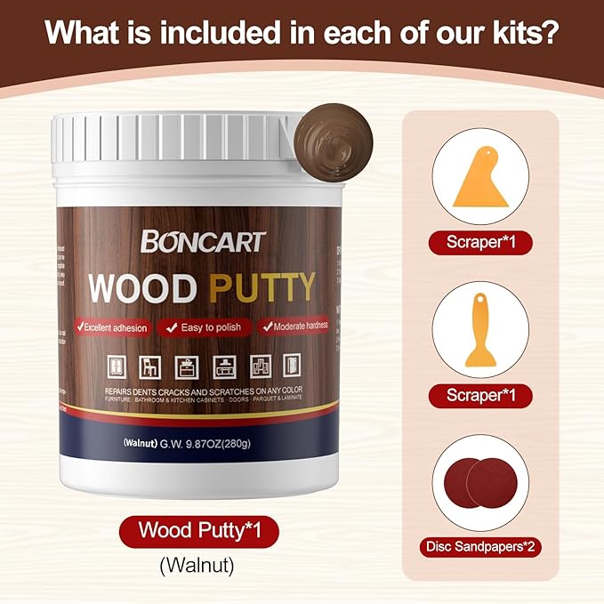 Walnut Wood Putty Filler - 9.87 Ounce Paintable Wood Filler for Furniture Repair, Quickly Repair Any Broken and Defective Wooden Furniture
