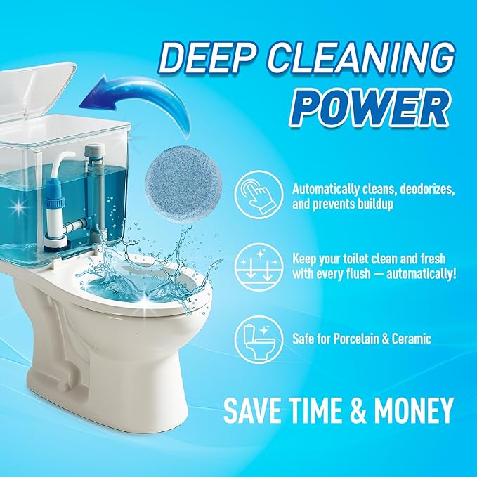 Toilet Bowl Cleaner Tablets 40 Pack, Long-Lasting Drop-in Tank Tablets with Sustained-Release Technology, Fight Tough Stains & Odors, Household & Commercial Use, Compatible with Most Toilets-Effective
