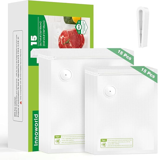 Reusable Vacuum Sealer Bags for Food, 30 Small (8.7 x 11.8 in, 11.8 x 13.8 in) Food Storage Bags, Freezer, Microwave, Odor-Resistant, Leak-Proof, Fit with Compact Vacuum Sealers