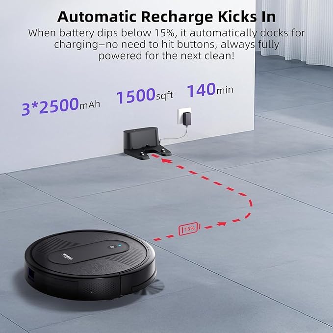 MONSGA Robot Vacuum Cleaner, 4000Pa Powerful Suction Robotic Vacuum, 3.2" Super-Slim, 140Min Runtime, Vacuum Robot for Hard Floor/Low Pile Carpet/Pet Hair, Remote/App/Voice Control, Schedule Clean