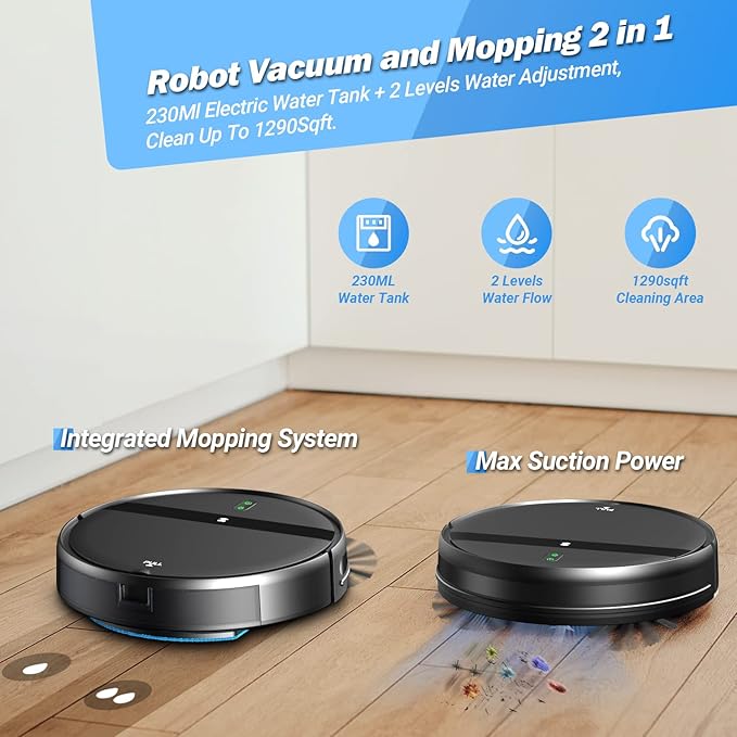 Robot Vacuum and Mop Combo, App/Alexa Control, Smart Robot Vacuum Cleaner, Ultra-Thin, Automatic Recharge Robotic Vacuum Cleaner for Pet Hair/Carpet/Hard Floor