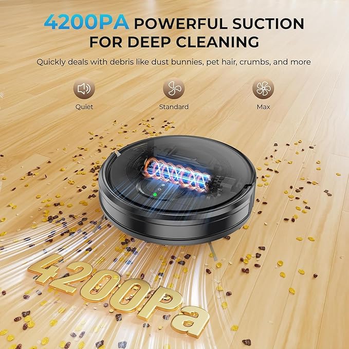 Robot Vacuum and Mop Combo, 2 in 1 Mopping Robot Vacuum Cleaner, 4200Pa Powerful Suction, Multi-Surface Cleaning, Obstacle Avoidance, Self-Charging, Easy to use, App & Voice Control, Works with Alexa