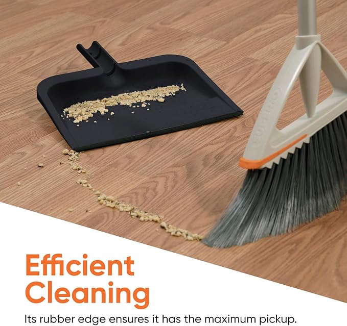 Superio Clip-On Dustpan with Rubber Lip - 10-inch Wide Durable Plastic Dust Pan with Comfort Grip Handle, Black, 3-Pack