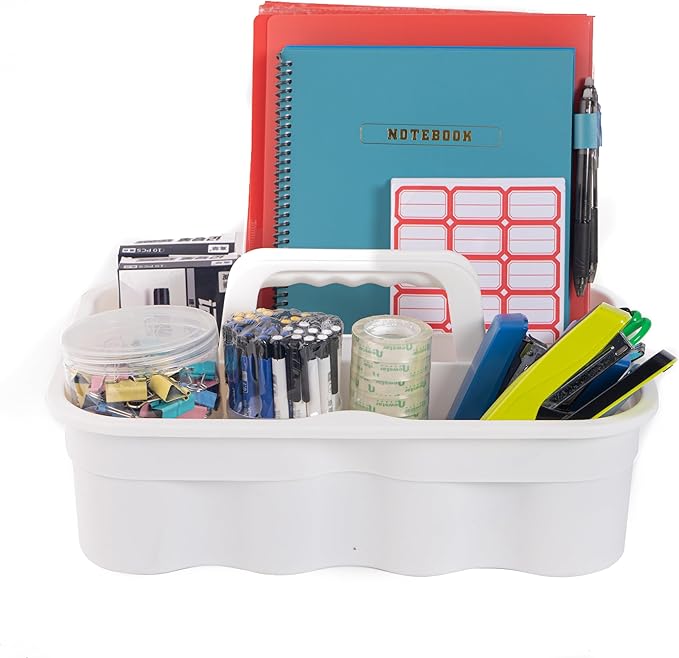 Matthew 5 Pack Large Plastic Tote Tool & Deluxe Supply Cleaning Caddy with Handle Portable Shower Basket Storage Caddy for Cleaning Products,Take-Out Drink,Bathrooms - White