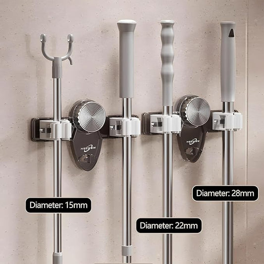Atlodas Broom Holder Mop Hanger, No punching required Broom Hanger Organizer for Bathroom, Kitchen, Office，Utility Room，Laundry Room,Home Garden, Garage Storage and Organization Rack (gray)