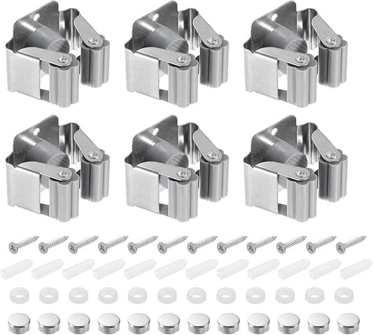 uxcell 12pcs Mop Broom Holder Wall Mount, 304 Stainless Steel Mop and Broom Holder, Wall Mounted Broom Hanger for Bathroom, Kitchen, Office, Grey