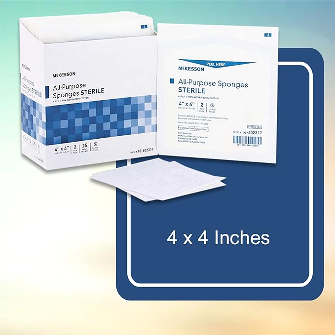 McKesson All Purpose Sponges, Sterile, 4-Ply, 100% Cotton, 4 in x 4 in, 2 per Pack, 600 Packs, 1200 Total