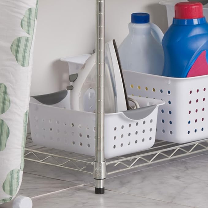 Sterilite 12-Pack Ultra Basket, Open Plastic Bins, Countertop, Cabinet and Closet Organizer, White, Small