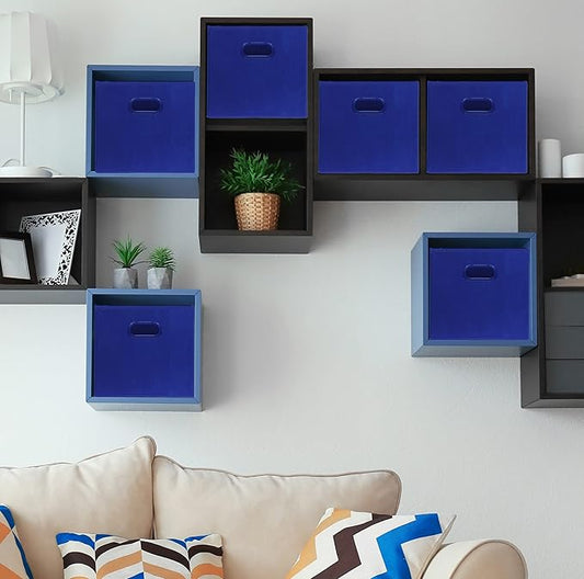 Simple Houseware Foldable Cube Storage Bins with Handles, 11-Inch, Dark Blue, 6-Pack, Fabric Cubes Organizer for Closet or Shelves