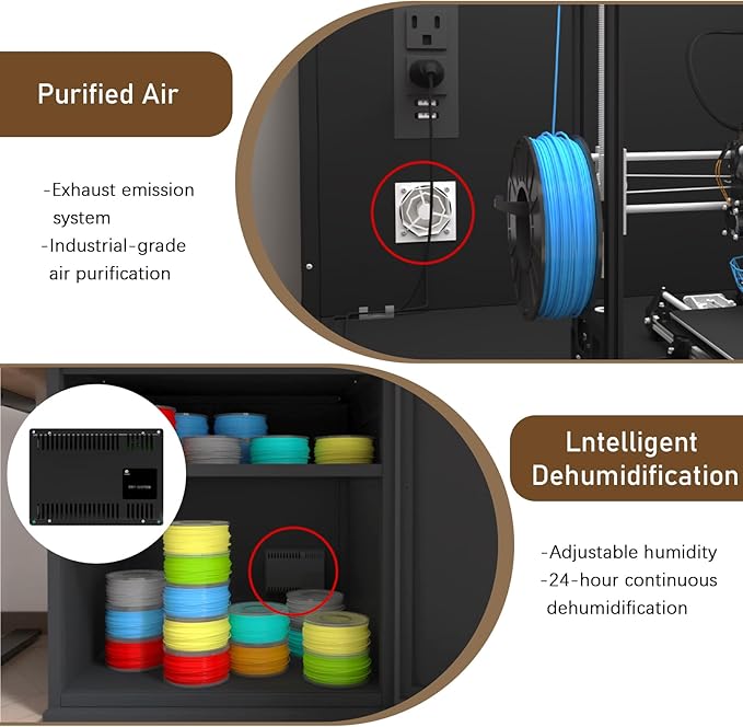 400L 3D Printer Cabinet with Filament Storage, Built-in Dehumidifier & Ventilation System – Humidity Control for Filaments，Odor-Free Workspace, and LED Showcase(400LBlack)
