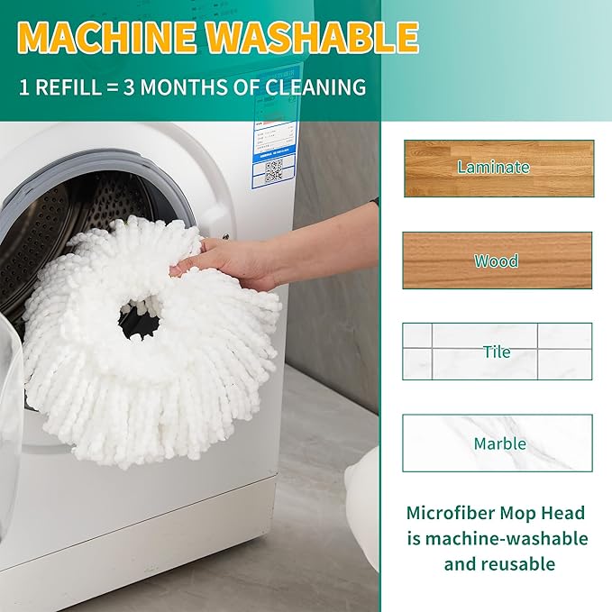 Stainless Steel Spin Mop and Bucket with Wringer Set, 360° Spinning Mop Bucket Floor Cleaning System with 4 Microfiber Mop Replacement Heads