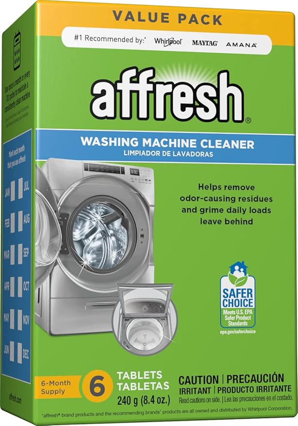Whirlpool W10340677A Dispenser Cup & Affresh Washing Machine Cleaner, Cleans Front Load and Top Load Washers, Including HE, 6 Tablets