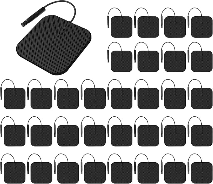 TENS Unit Replacement Pads 40PCS Value Pack, Reusable Latex-Free Electrodes Pads Compatible with AUVON TENS/TENS 7000/ Neocarbon/Etekcity/TENKER, Pads Fit for TENS Machine Use 2mm Lead Wires (Black)