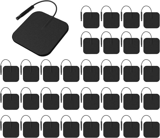 TENS Unit Replacement Pads 40PCS Value Pack, Reusable Latex-Free Electrodes Pads Compatible with AUVON TENS/TENS 7000/ Neocarbon/Etekcity/TENKER, Pads Fit for TENS Machine Use 2mm Lead Wires (Black)