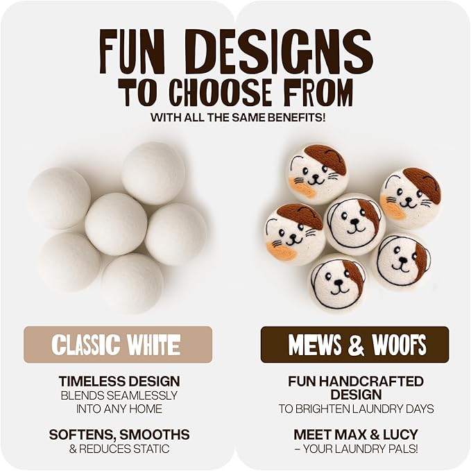 WoollyPals Wool Dryer Balls (6-Pack, XL Size)- 100% New Zealand Organic Wool - Sustainable & Eco-Friendly - Dry 1,000 Loads, Replaces Dryer Sheets, Reduces Static Cling, Reusable (Multi Colour)