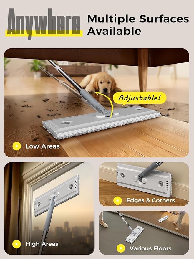 Mop and Bucket Set | Auto-Spray Cleaning | Dirty Water Separation Keep Water Fresh | Flat Mop & Bucket with Scraper | 3x Washable Pads | High-efficiency Cleaning for All Floors Tile Wall Window