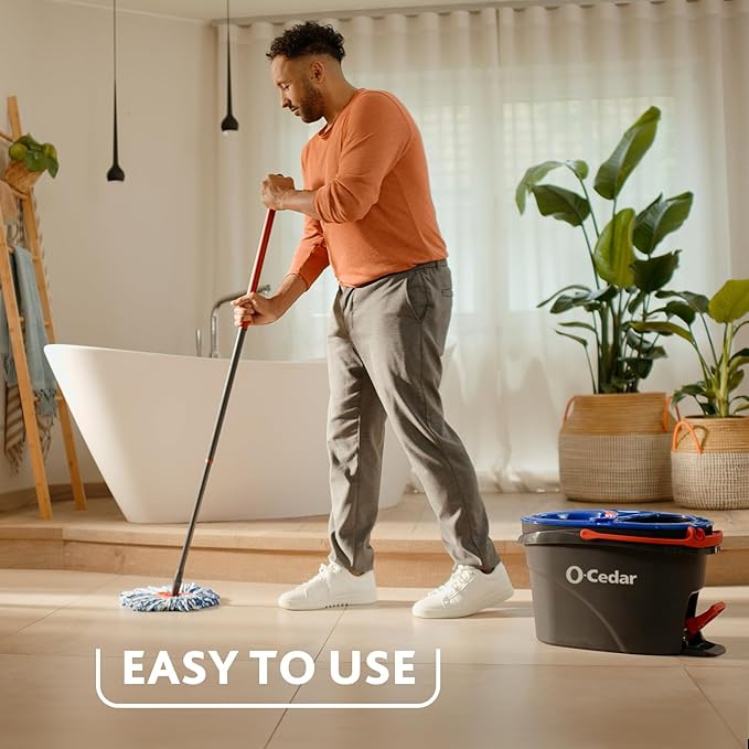 O-Cedar RinseClean Microfiber Spin Mop & Bucket Floor Cleaning System with 4 Extra Mop Head Replacements