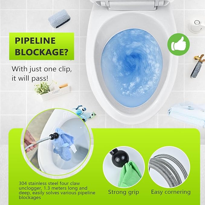 Toilet Drain Cleaner & Drain Snake - Toilet Drainage, Equipped with Flexible Grabbing Claw, Special Tool for Quick Cleaning, Reusable Bathroom Drain Cleaner, Prevents Damage to Inner Walls
