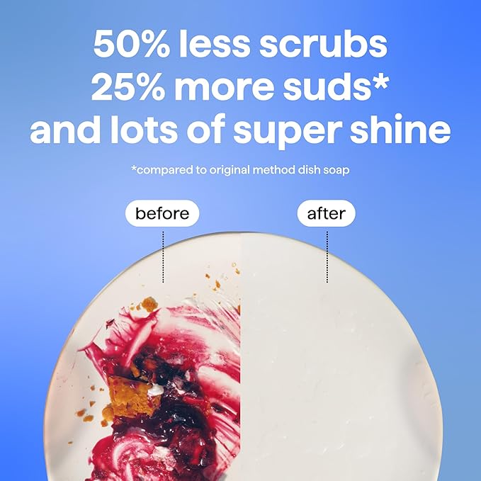 Method Super Shine Liquid Dish Soap, Powered by Enzymes, Free + Clear, Unscented, 16 fl oz