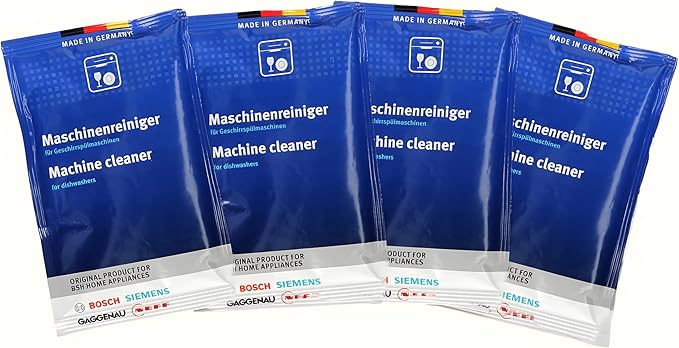 Bosch 312477 Dishwasher Cleaner – 1 Pack of 4 Bags (Total: 6.4 oz / 180g, Each 1.6 oz / 45g) – Removes Limescale & Grease – Improves Performance & Extends Appliance Life