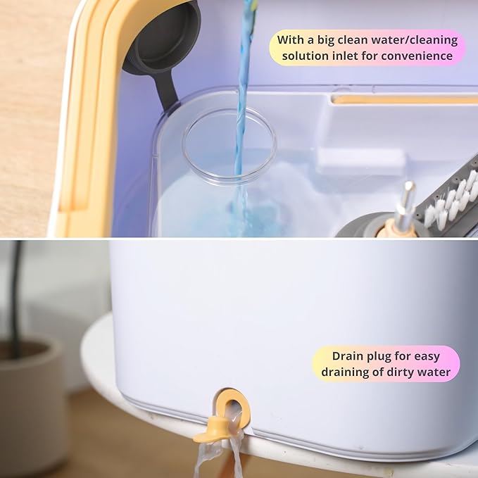 Spin Mop and Bucket System PRO w/Detachable Inner Bucket, Separates Clean and Dirty Water, Self Standing, Foldable Square Mop Head, Triple Jet Stream w/Hidden Brush, Replaceable 2pc Pads