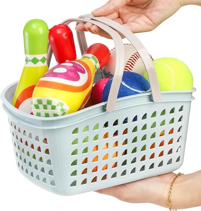 Lyellfe 4 Pack Shower Caddy Basket, Portable Storage Basket with Dual Handle, Stackable Plastic Caddy Organizer Bin for Campers, Bathroom, Dorm