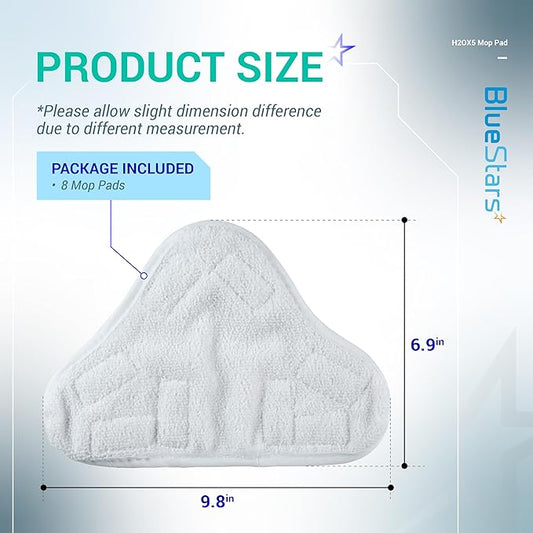 BlueStars 10-Pack H2OX5 Microfiber Steam Mop Pads Replacement – Compatible with H2O H20 Steam Mop X5 – Washable & Reusable, Exact Fit for H2O X5 Steam Cleaners