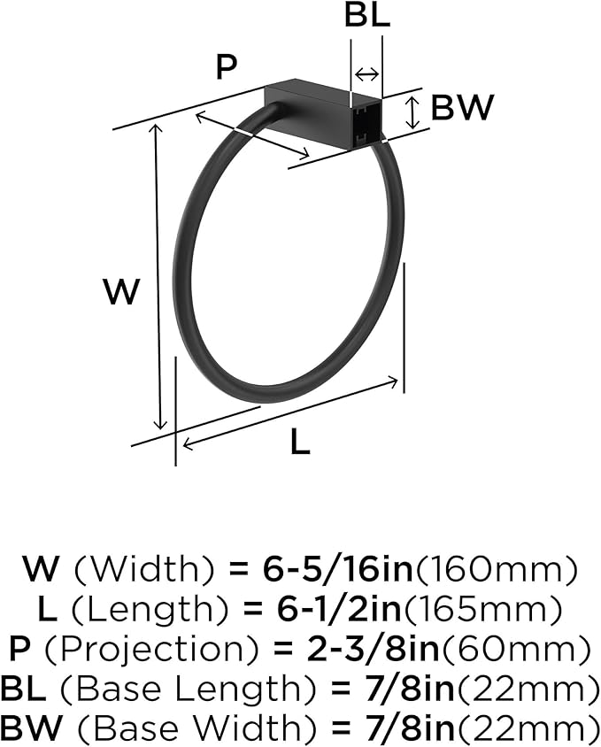 Amerock |-Towel Ring | 6 1/2 inch (165 mm) | Matte Black | Monument |-Towel Holder |-Bath Hardware |-Bathroom-Accessories