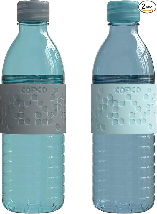 Copco Water Bottle with Chug Lid, Reusable, BPA Free Plastic, Dishwasher Safe, Perfect for Travel, School, Outdoors, and Gym, Hydra 16.9oz, Set of 2, Light Blue & Gray