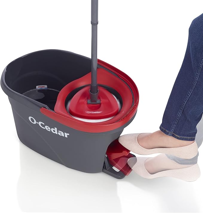 O-Cedar EasyWring Microfiber Spin Mop & Bucket Floor Cleaning System + 2 Extra Refills, Red/Gray