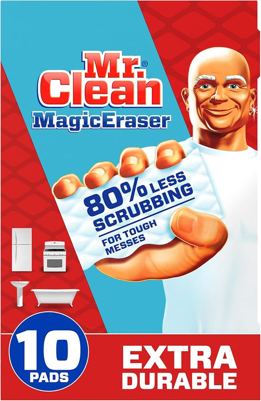 Mr. Clean Magic Eraser Sponge, All Purpose Cleaner, Cleaning Scrubber, Wall, Sneaker, Kitchen, Bathroom, Shower Cleaner, Cleaning Supplies, Melamine Sponge, Cleaning Pads, Extra Durable, 10ct