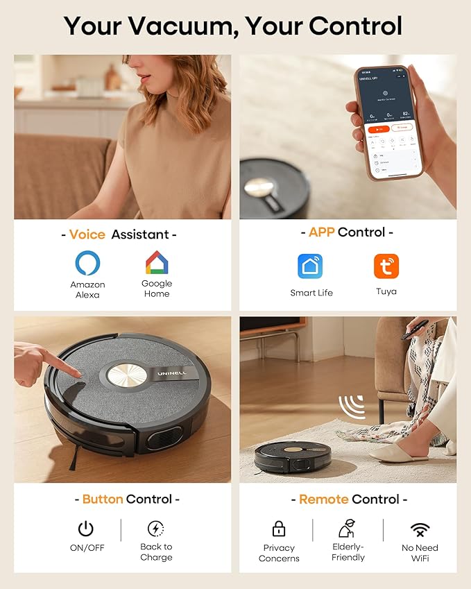 Robot Vacuum and Mop Combo,5000Pa Robotic Vacuum Cleaner,180mins Runtime Vacuum Robot with App/Remote/Alexa Control, Ideal for Hard Floor/Carpet/Pet Hair, Self-Charge,Schedule Clean(UR1)