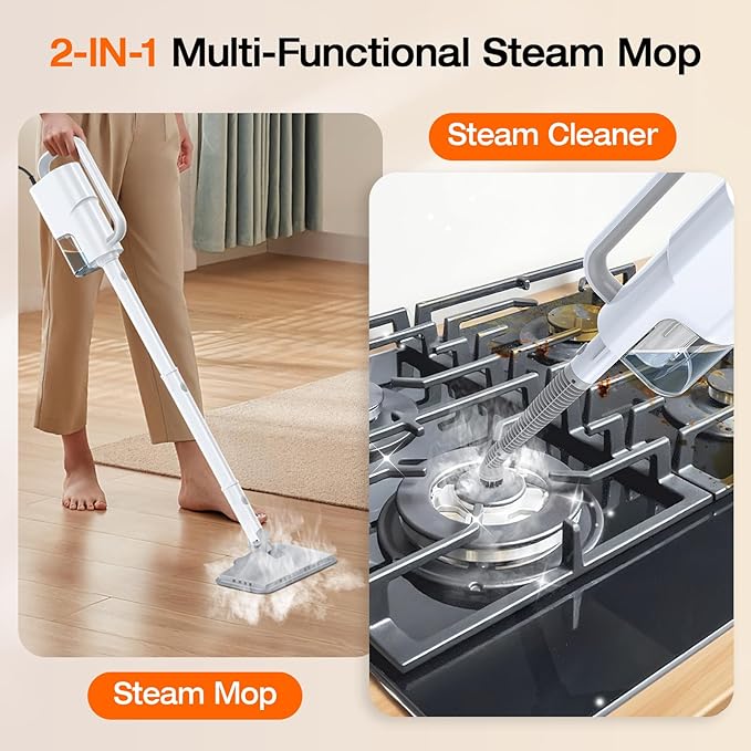 ScrubWiz 10-in-1 Steam Cleaner, Steam Mop & Handheld Steam Cleaner, 350ml Water Tank, 10s Fast Heating, 2 Steam Modes, Portable Steamer for Kitchen, Floor, Tiles, Home, BBQ Grill, Ergonomic Handle