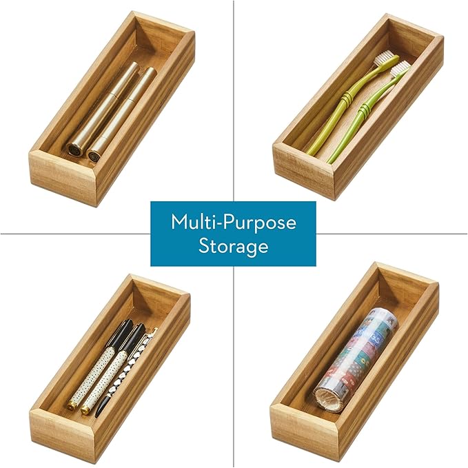 iDesign Acacia Wood Kitchen Drawer Organizer - Set of 3 - Natural