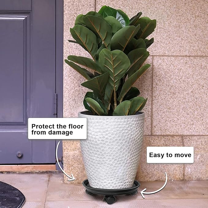 2 Pack of Plant Pallet Caddy, Planter Pot Rolling Mover, Plant Stand Dolly Casters with Wheels, Indoor Outdoor Plant Tray Dolly, Black