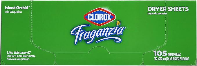 Clorox Fraganzia Fabric Softener Dryer Sheets, Island Orchid Scent - Wrinkle Reducing Scented Softening Laundry Dryer Sheets for Great Smelling Clothes, 105 Count
