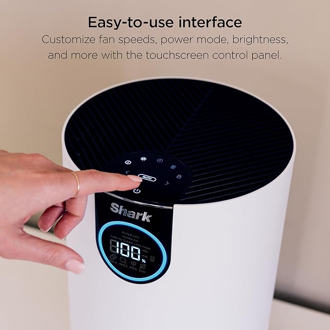 Shark Air Purifier for Home, Clean Sense, for Bedroom, Nursery, Home Office, Dorm, HEPA-Exceeding Filter, Captures Pollutants, Pet Dander, Dust, Odor, Smoke, and More, HP102PK2, White