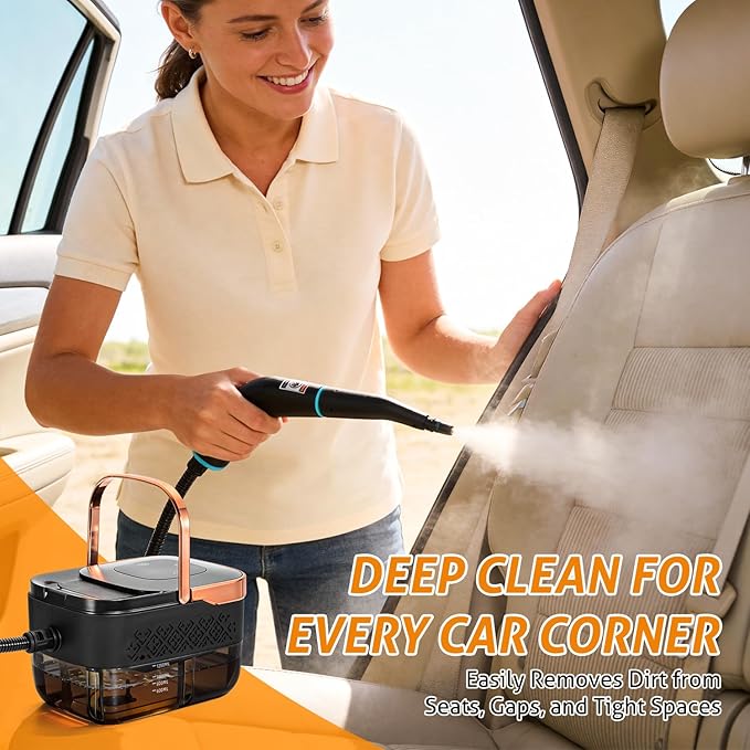 WICHEMI High Pressure Steam Cleaner Handheld Steam Cleaner Steamer for Cleaning Electric Steam Cleaning Machine for Home Kitchen Auto Car Detailing (Black+Rose Gold)