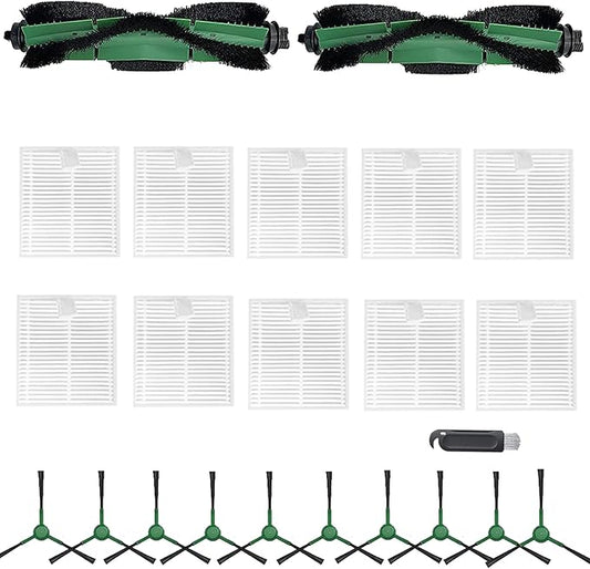 Replacement Parts Compatible with Irobot Roomba Essential Vacuum 100/1000 Series 104 105 106 108 Vac/Combo Accessory Y0110 Y0140 Q011 Q0120 Q0520 Includes 2 Brush Roller & 10 Side Brush & 10 Filters