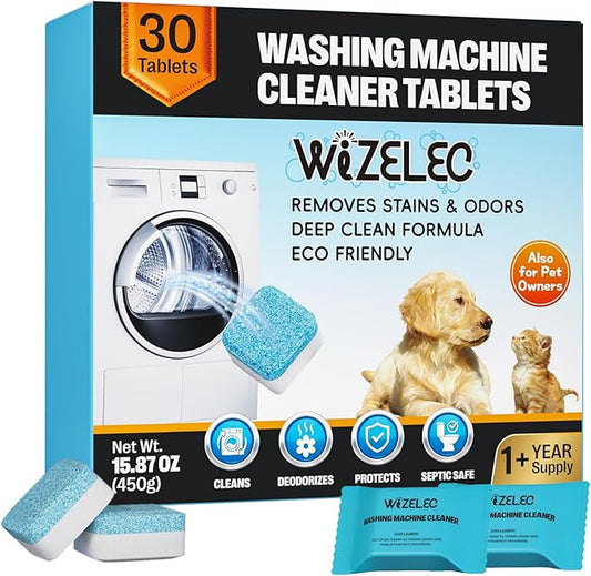Washing Machine Cleaner Tablets - 30 Pack, 1+Year Laundry Use, Fits All Washers, Cleaning Drum & Tub Seal Removes Limescale, Odors & Buildup, Eco-Safe, Residue-Free, Pet-Friendly, Septic Safe