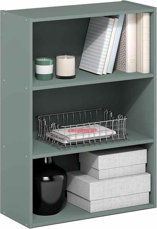 Furinno PASIR Book Shelf, 3-Tier Bookshelf, Bookcase, 9.7" x 23.7" x 31.5", for Living Room, Bedroom, Home Office, Sage Green