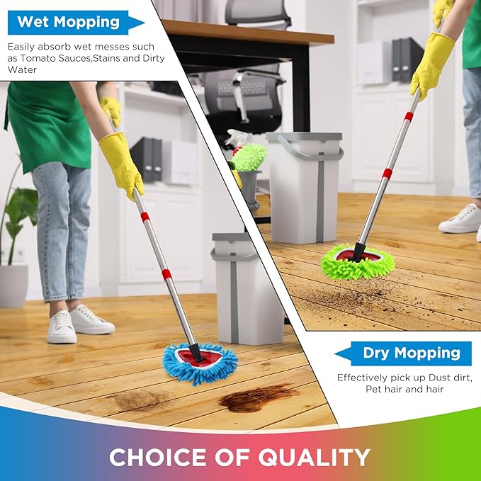 Baderke 6 Pack Chenille Mop Heads Replacements Compatible with 1 Tank System Chenille Duster Replacement Heads Microfiber Spin Mop Refill Pads Reusable Dust Refills for Floor Cleaning (Multicolor)