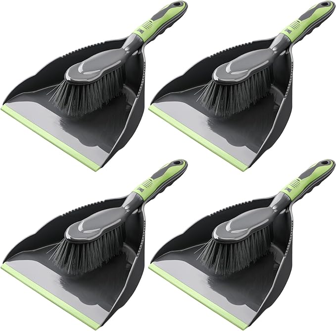 Zopeal 4 Set Dust Pan and Brush Set, Small Dustpan with Broom, Handheld Angle Broom and Dustpan Set for Home Room Kitchen Car Office Lobby Indoor Floor Cleaning