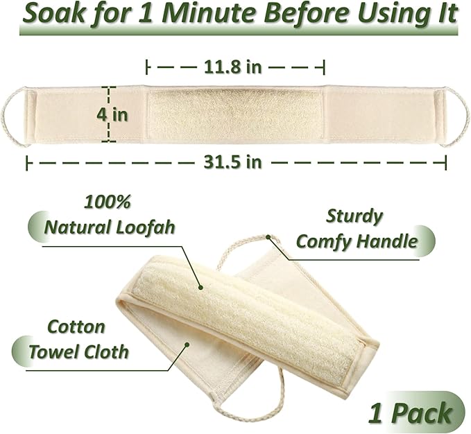 Natural Loofah Exfoliating Body Scrubber for Men and Women, Loofah Sponge Pads & Body Sponges Scrubber, Luffa Sponge to Clean & Relax Your Body Deeply (1 Pack)