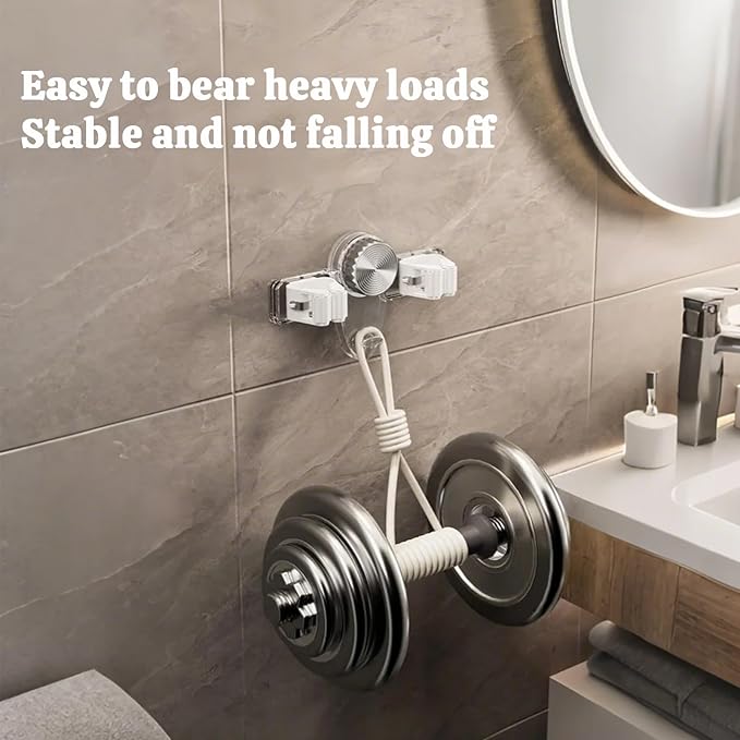 3 Pcs Wall Mounted Broom and Mop Holder Powerful Suction Cups Heavy Duty Garden Tool Organizer Rack for Garage,Self Adhesive Hanger, Spring Laundry Room Cleaning Organization