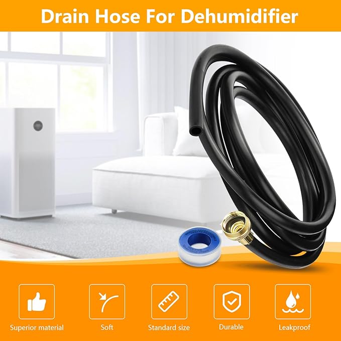 12FT Dehumidifier Drain Hose with 3/4 Inch FHT Connector, 18FFDHMH01 Dehumidifier Hose Compatible with Most Dehumidifier Brands, Corrosion-Resistant Brass Fittings for a Secure, Leak-Proof Connection
